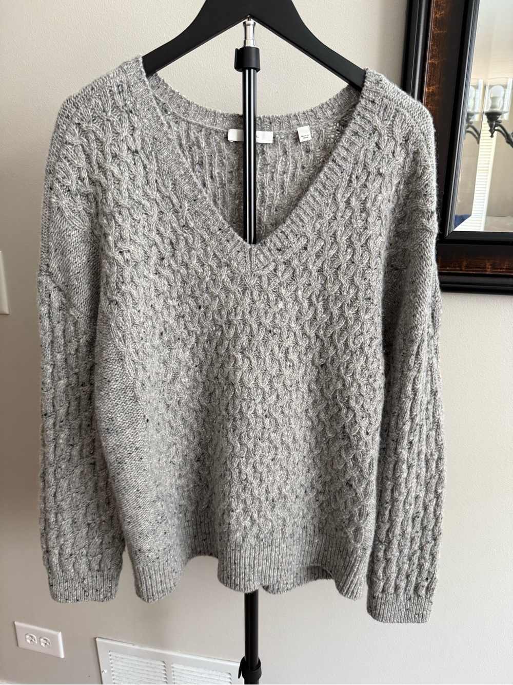 Vince Gray Cable-Knit V-Neck Sweater